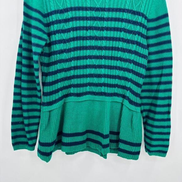 Talbots Size Large Navy Blue & Green Striped Peplum Cable Knit Sweater Top - Picture 5 of 6